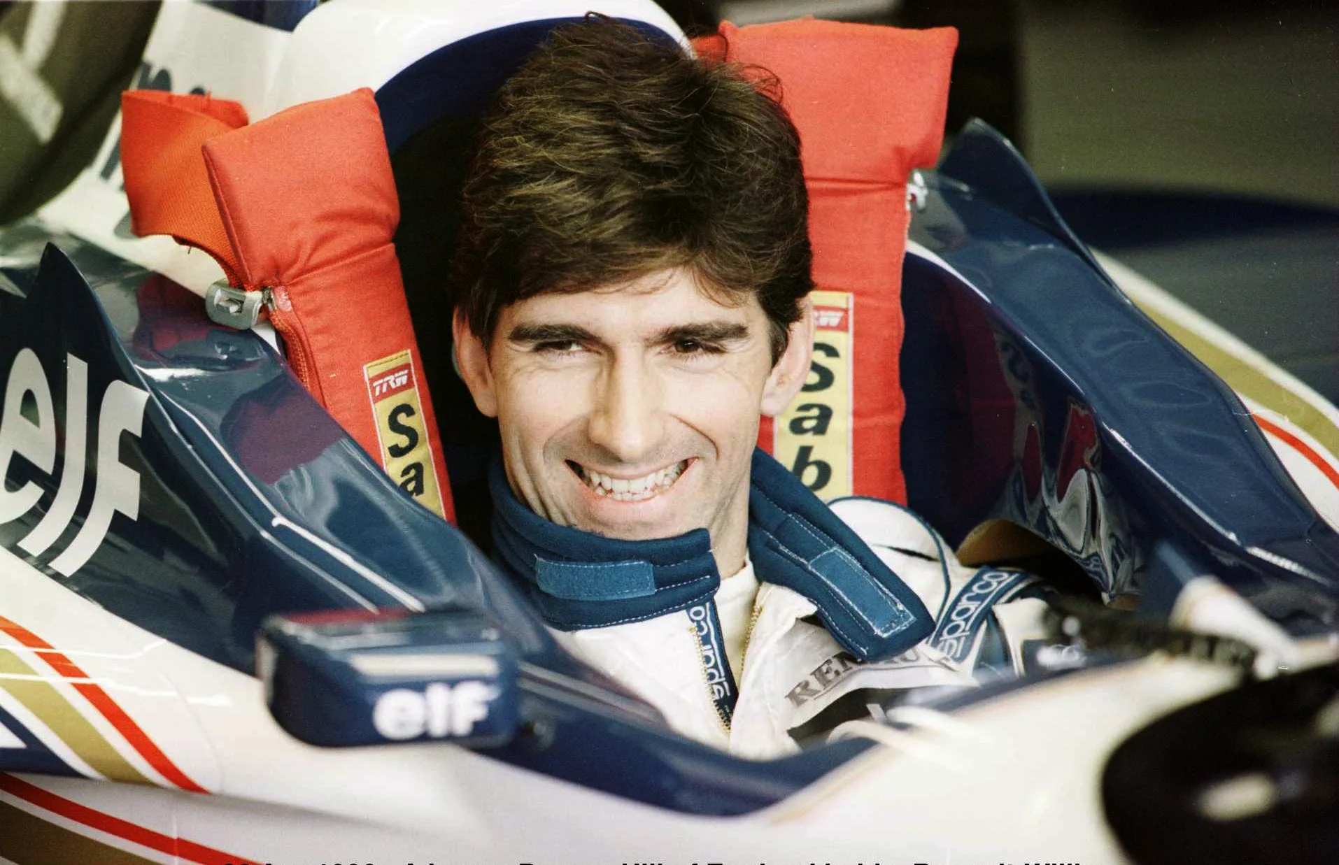 26 Apr 1996: Damon Hill of England smiles from the cockpit of his Renault-Williams during practice